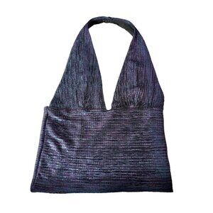 Shimmery Halter Crop Top – H&M Iridescent Pleated, Size 10